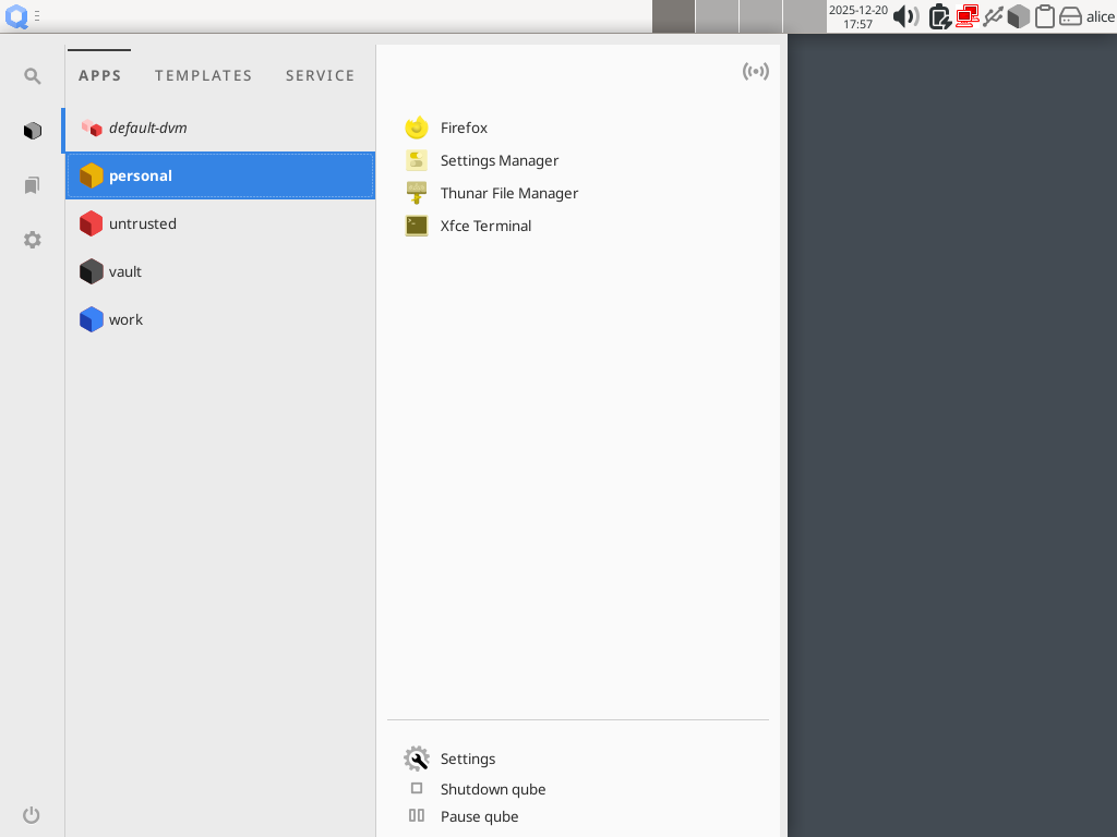 Desktop menu