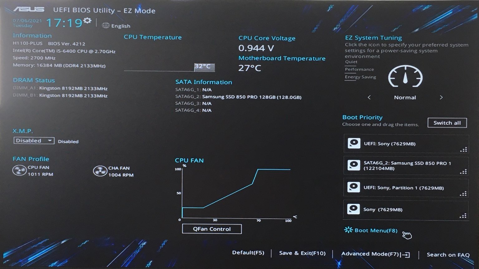 UEFI menu